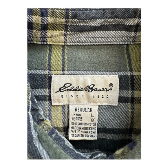 Eddie Bauer Vintage Flannel Button Down Regular Fit Plaid Green Mens Large - Picture 7 of 11